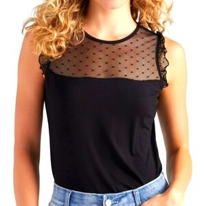 Black Sheer Polka Dot Top